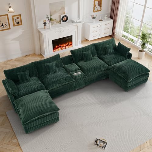 145" Cloud Couch Oversized U Shaped Green Sectional Couches by Flyida