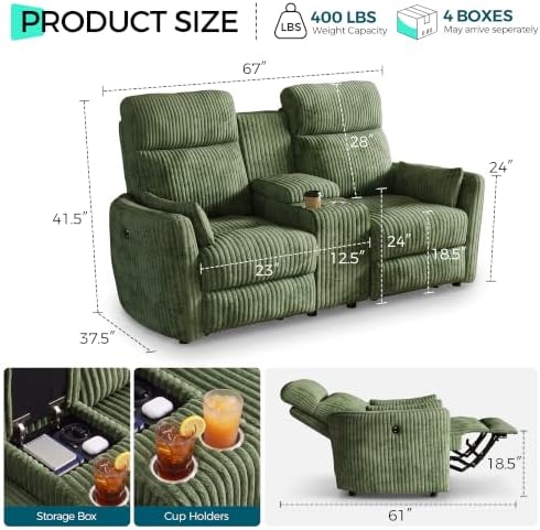 LINSY Modular Loveseat Recliner Sofa, 2-Seater Recliner Sofa - Image 2