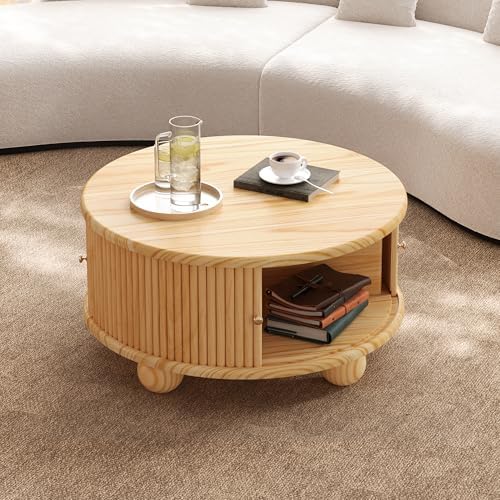 31.8" Coffee Table Round Wood Fluted - Image 4