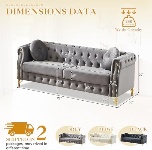 Mid Century Modern Chesterfield Sofa, Upholstered Button Tufted Velvet Couch - Image 2