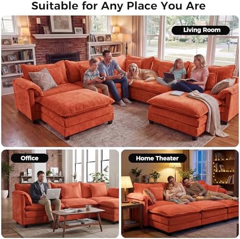 ELUCHANG 116" Oversized Modular Sectional Sofa, Comfy Chenille Cloud Couch - Image 3