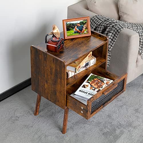 Lerliuo Rattan Nightstands Set of 2, Boho Side Table - Image 6