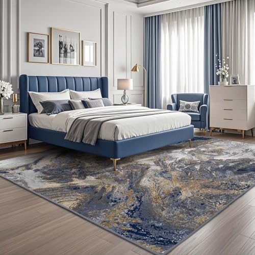 Modern Abstract Blue 8x8 Area Rug: Large Square Rugs - Image 7