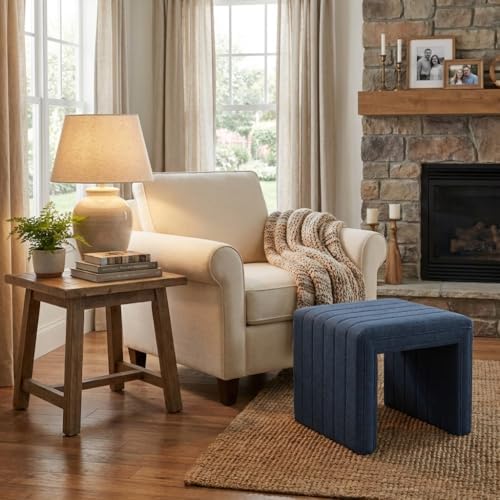 HomePop 19" Modern Channel Tufted Ottoman - Image 2