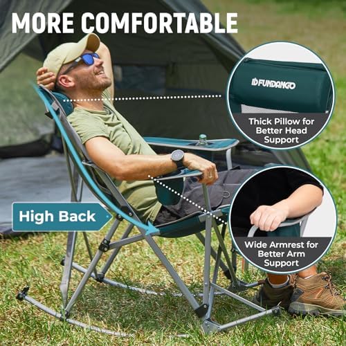 FUNDANGO Rocking Camping Chair, High Mesh Back Portable Folding Camp Chairs - Image 4