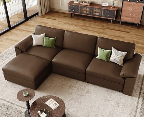 EASE MOOSE Leather Sectional Couch, Modular Sectional Sofa, Deep Brown - Image 3