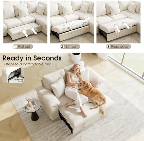WorthFurni 61” Pull Out Couch, 2 in 1 Sleeper Sofa Bed - Image 5