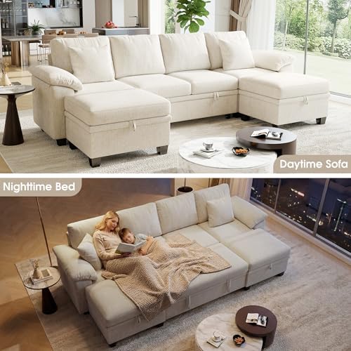 Modular Sectional Sleeper Sofa Bed, 107.8" U Shaped 6 Seat Pull Out Couch - Image 3