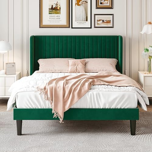 SHA CERLIN Queen Size Velvet Bed Frame, Tufted Wingback Headboard - Image 3