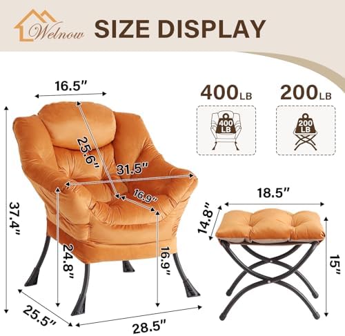 Welnow Lazy Chair with Ottoman, Reading Chair with Footrest - Image 3