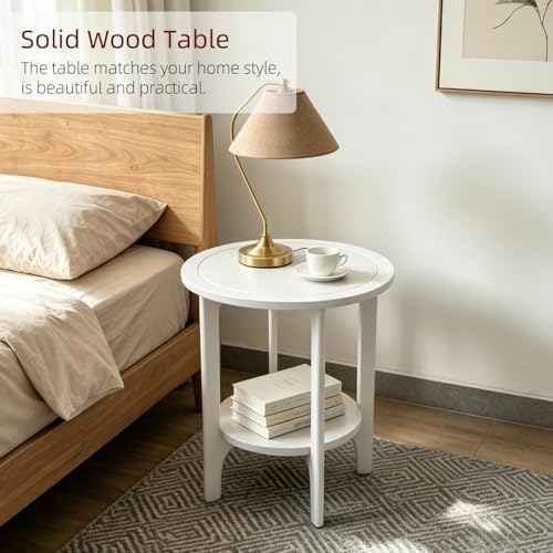 White Solid Wood Round Side Table - Image 4
