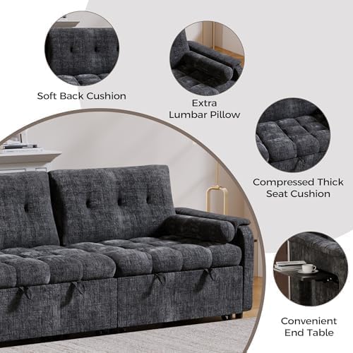 86'' Sleeper Sofa Bed with Side Table & Adjustable Backrest - Image 4