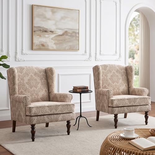 HUIMO Printed Wingback Accent Chair, Linen Upholstered High Back Armchair by HUIMO