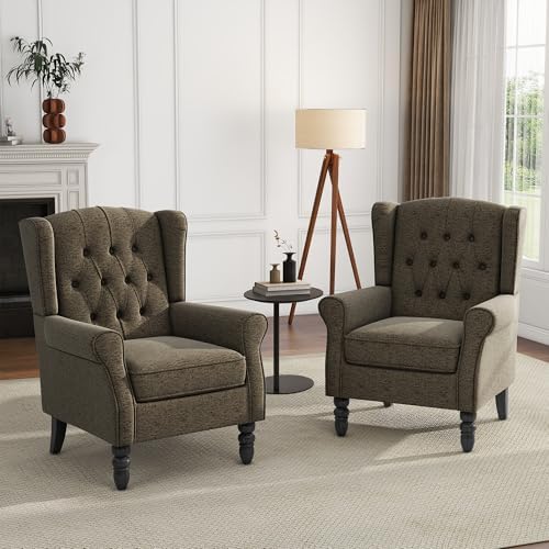 High Back Accent Chairs Set of 2, Wingback Armchair in Fabric - Image 5