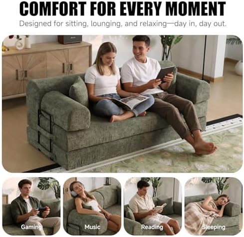 79" Memory Foam Sofa Bed, High Backrest Convertible Futon Boneless Couch - Image 6