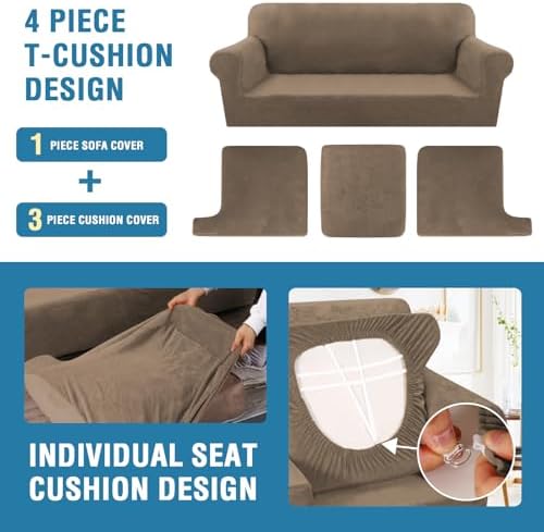 Sofa Cover 4 Piece T Cushion Sofa Slipcovers Thick Velvet Couch Cover Furniture - Image 4