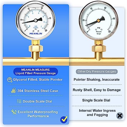 MEANLIN MEASURE 0~100Psi Stainless Steel 1/4" NPT 2.5" FACE DIAL Liquid Filled - Image 5