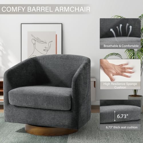 Pia Ricco Oversized Chenille 360° Swivel Barrel Accent Chair Gray - Image 3