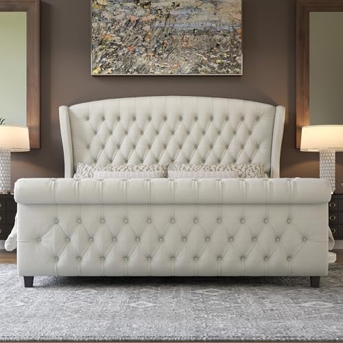 AMERLIFE California King Upholstered Sleigh Bed Frame - Image 3