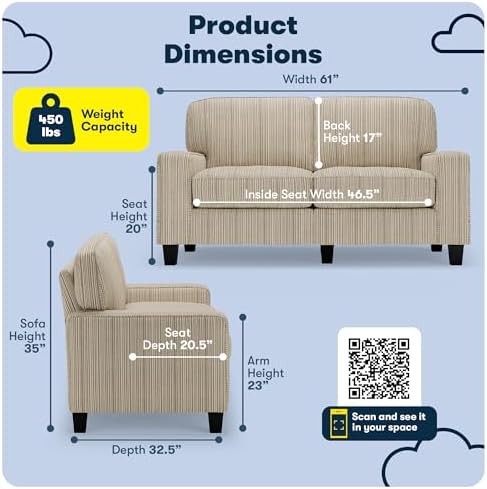 Serta Palisades 61" Track Arm Sofa, Easy Care Polyester, Soft Pillow Back - Image 2
