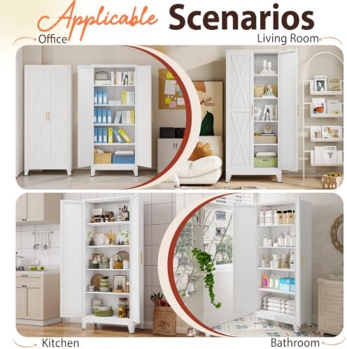 PAOFIN 71" White Metal Storage Pantry Cabinet - Image 7