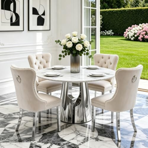 45” Round Dining Table Set For 4, Kitchen Table by Unknown