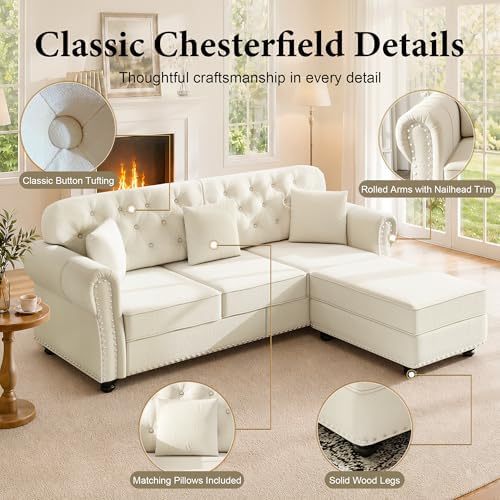 82.6" Velvet Chesterfield Sofa - Image 6