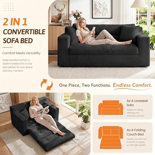 Erament Boneless Loveseat Sofa Couch, 2 in 1 Convertible Sofa Bed - Image 6