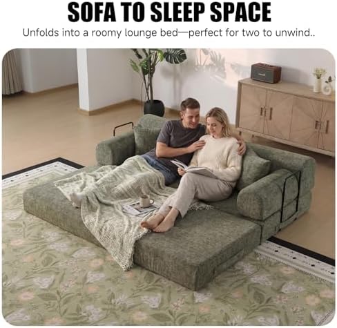 79" Memory Foam Sofa Bed, High Backrest Convertible Futon Boneless Couch - Image 7