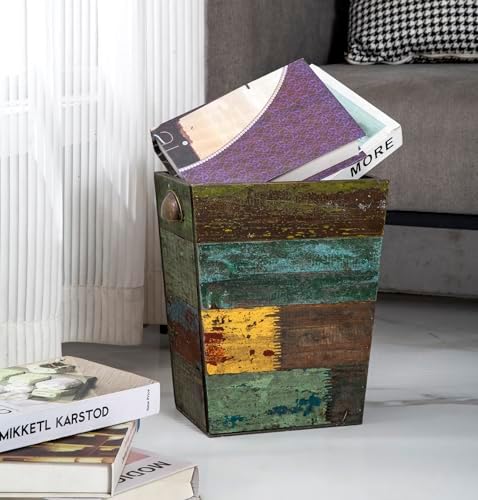 TIMRIS Small Wood Trash Can Wastebasket, Farmhouse Rectangular Garbage Can - Image 2