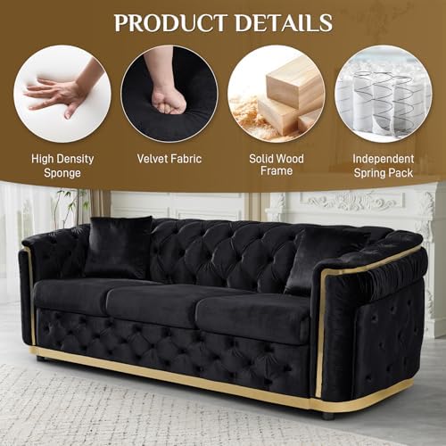 2-Piece 84.6" Velvet Sofa Set, Chesterfield Tufted - Image 3