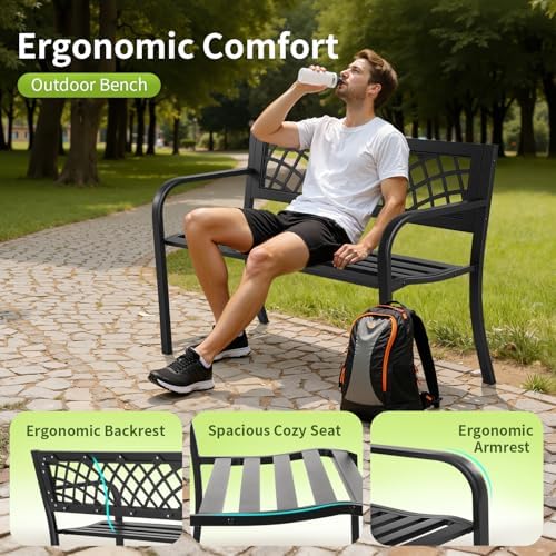 FDW | 46" Outdoor Garden Bench | Black | 480lbs Load Capacity - Image 5