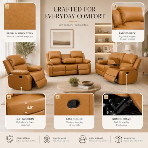 Living Room Furniture Set, 2 Piece Recliner Sofa Set, Leather Recliner Sofa Set - Image 5