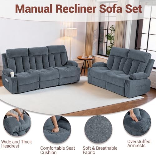 2 Piece Manual Recliner Sofa Set, Loveseat & Chair - Image 5