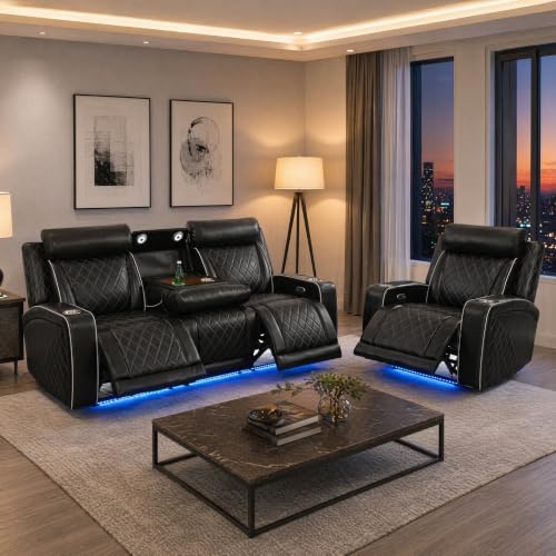Leather Power Recliner Sofa Set by Unknown
