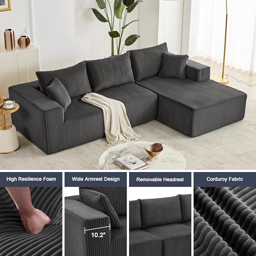 108" Boneless Couch with Chaise, Modular Sofa with Deep Seat - Image 4