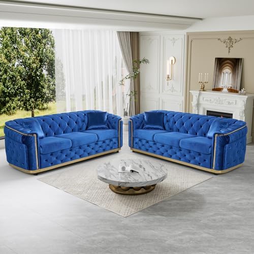 2-Piece 84.6" Velvet Sofa Set, Chesterfield Tufted by DAMAIFROMFURNITURE
