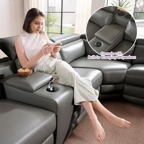 Power Recliner Sofa, Leather Sectional Couch - Image 5