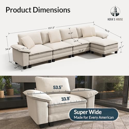 HERA'S HOUSE 158" Oversized Modular Sectional L Shaped Sofa, Chenille White - Image 2