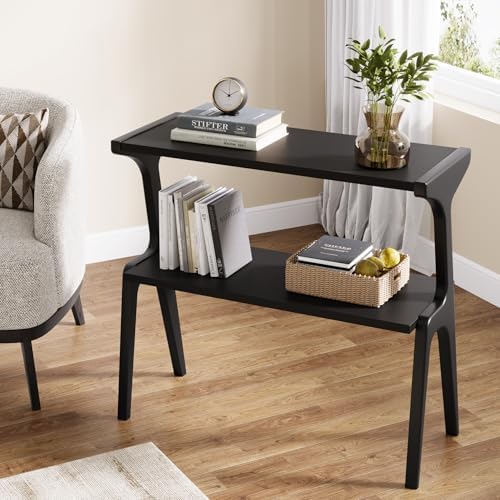 Tribesigns Set of 2 Solid Wood End Table, 2-Tier Modern Black End Table - Image 5
