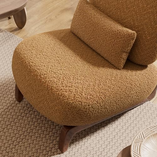 Morden Fort Boucle Chair, Upholstered Accent Chair&Wood Leg, Toffee Orange - Image 6