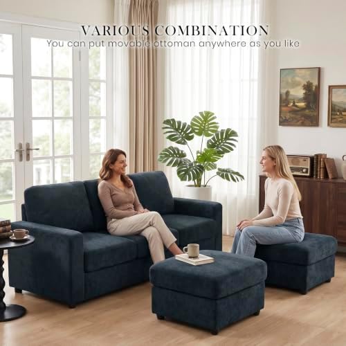 84” Chenille 3-Seater Sofa W/Two Movable Ottomans - Image 5