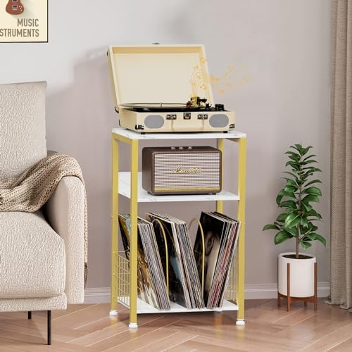 LELELINKY Side Table, 3 Tier Industrial Wooden Record Player Stand - Image 7