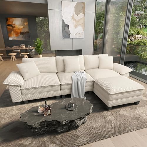 HERA'S HOUSE 124" Oversized Modular Sectional L Shaped Sofa, Corduroy Beige by HERASHOUSE