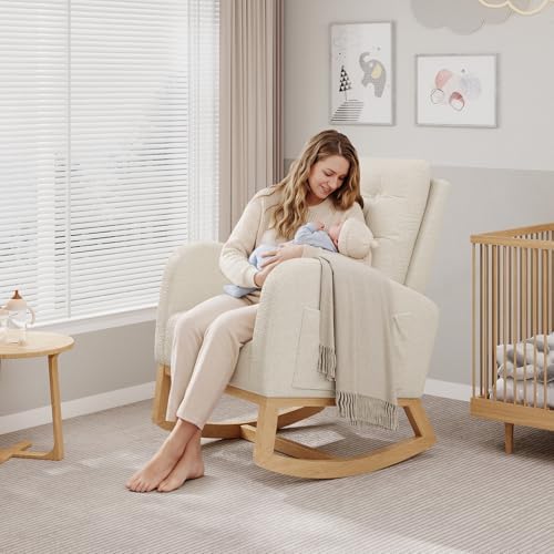 GarveeHome Nursery Rocking Chair, Teddy Fleece Upholstery, Sturdy Wooden Legs & - Image 5