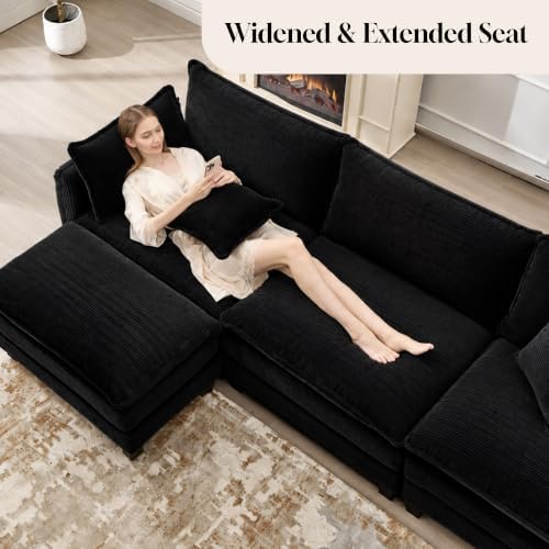 Corduroy Cloud Couch Modular Sectional Sofa, Oversized Deep Seat Modern - Image 5