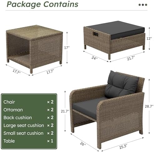 LHBcraft 5 Piece Patio Furniture Set, PE Wicker Outdoor Furniture Set - Image 6