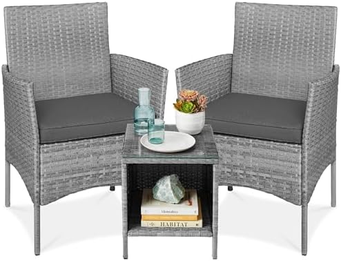 Best Choice Products 3-Piece Outdoor Wicker Conversation Bistro Set, Space by BestChoiceProducts