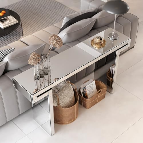 Silver Mirrored Console Table, 360° Reflective, Modern Luxury Mirrored Furniture - Image 5
