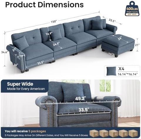 PHI VILLA 150" Oversized Modular Sectional Couch L Shaped - Image 2